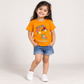 4-year-old Indian girl wearing a personalised baby-pink Fun Size cat T-shirt with the name NAYRA.
