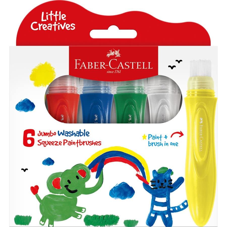 Faber-Castell Jumbo Washable Squeeze Paints — Set of 6 Colors, Non-Toxic, Easy-Grip Bottles for Kids Art & Craft
