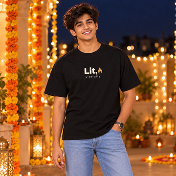 Lit, Literally. Unisex Black Diwali Cotton T-Shirt – Front & Back Print