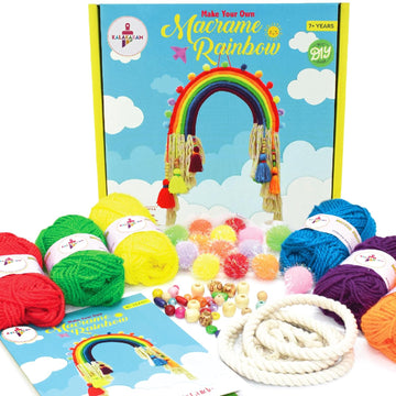 Kalakaram Macrame Rainbow Wall Hanging Kit for Kids | DIY Craft & Room Decor