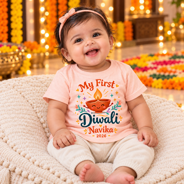 My First Diwali Personalised Baby Cotton T-Shirt – Custom Name & Year