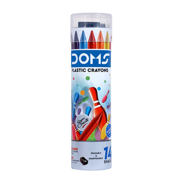 DOMS Erasable Plastic Crayons Tin Box