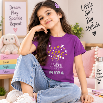 Sparkle With Me Personalised Glitter Name T-Shirt for Girls
