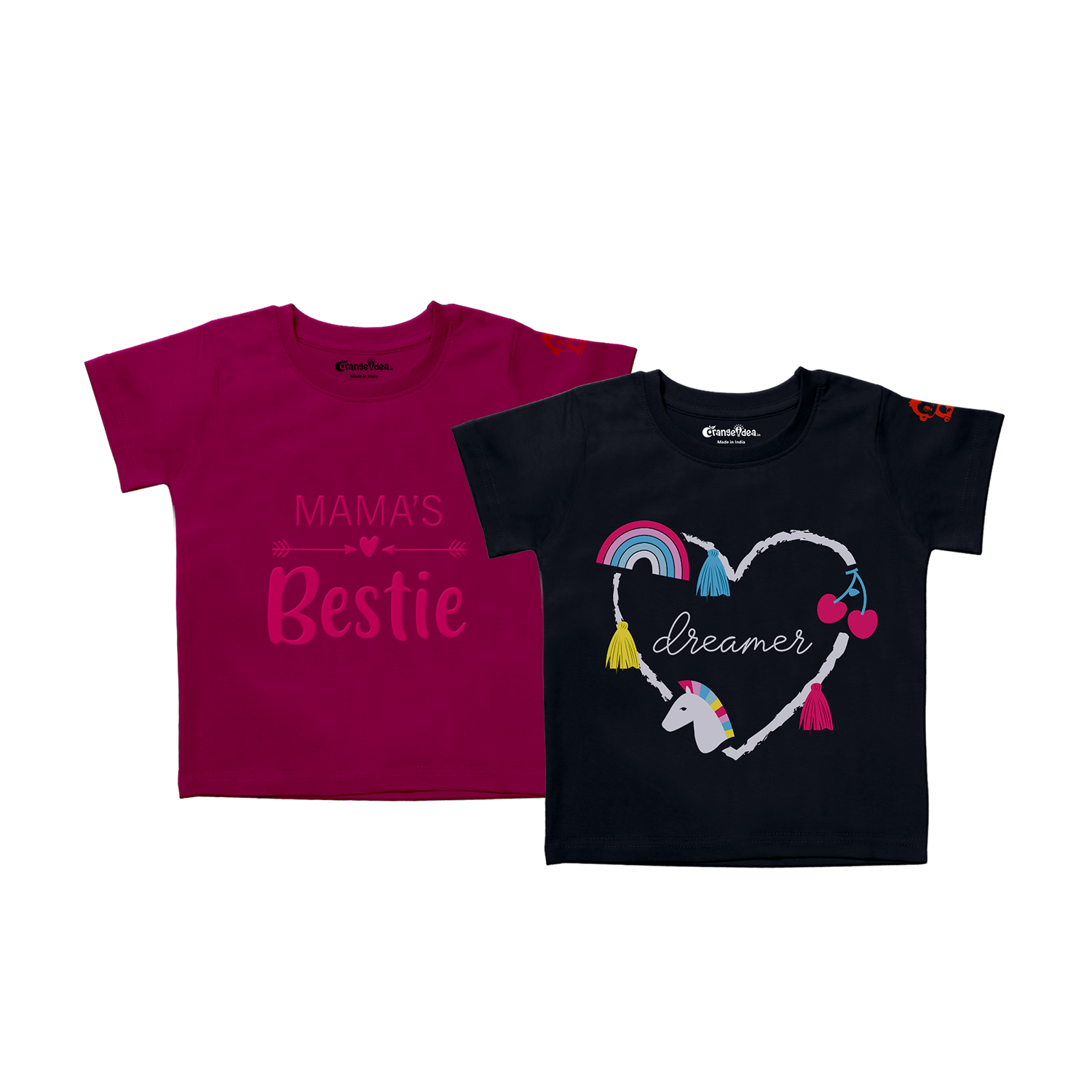 Girls’ 100% Bio-Wash Cotton T-Shirt Combo – Mama’s Bestie & Dreamer Prints – Soft & Breathable Kids Tees (Pack of 2)
