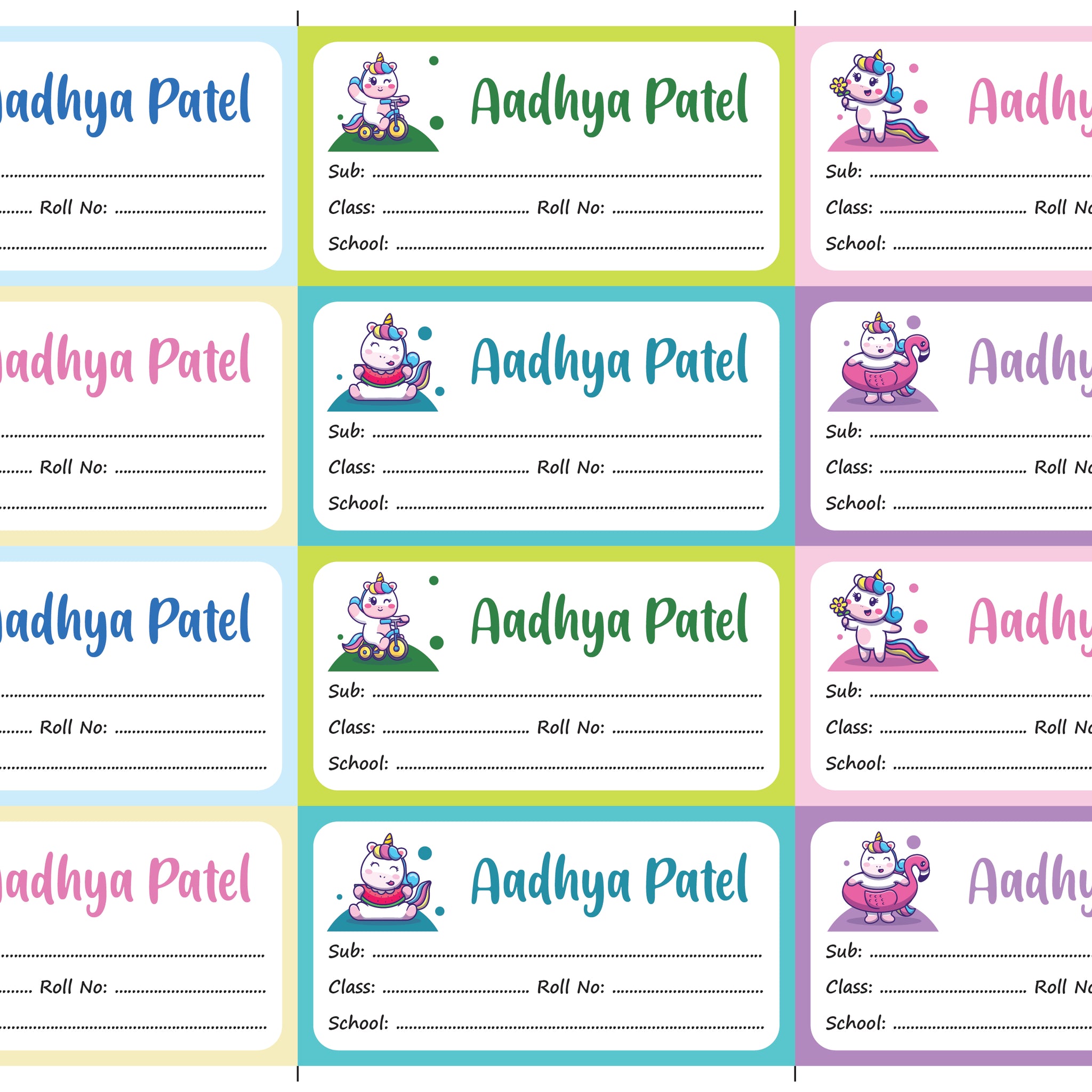 Customised Name Stickers – Unicorn