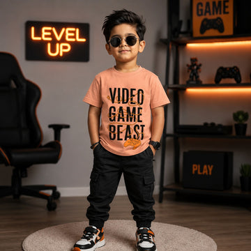 Video Game Beast – Boys Half Sleeve T-Shirt (Peach)